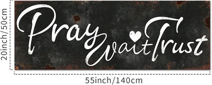 KREATIVE ARTS Pray Wait Trust Canvas Wall Art Rustic Faith Quote Sign Black and White Scripture Print Religious Christian Wall Decor for Bedroom Living Room Entryway Office Farmhouse Style Ready to Hang 20x55''