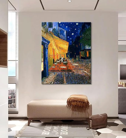 Cafe Terrace At Night by Vincent Van Gogh Canvas Wall Art, Classic Artwork Poster Print for Bedroom Bathroom Decor - 24"x36"
