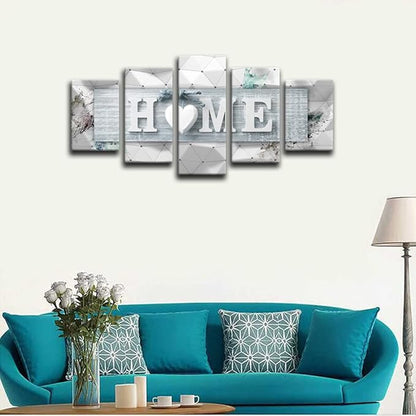 AWLXPHY Decor Home Love Wall Art Canvas Blue and White 5 Panels Framed Painting for Living Room Decoration Modern Still Life Love Stretched Artwork 3D Giclee Home Decor(Blue, W40 x H20)