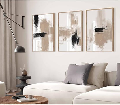 Joocrise Beige Abstract Wall Art Painting Set of 3 Neutral Canvas Wall Art Prints Black Beige Modern Wall Decor Minimalist Art Pictures Abstract Modern Artwork for Room Bedroom 16x24 Inch Unframed