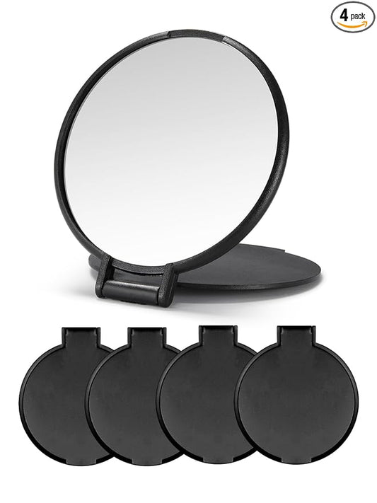 Qislee Compact Mirror Bulk, Round Makeup Mirror for Purse, Set of 4 (Black)
