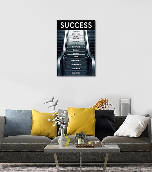 Contemporary Entrepreneur Inspirational Wall Paintings Success Wall Art Office Wall Decor Ladder to Success Wall Pictures HD Print for School Gym Wall Decor Gallery Wrapped Easy to Hang-24x36 inches