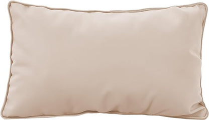 FDP 12" x 20" Velvet and Vinyl Rectangle Lumbar Pillow Set with Piping Decorative Throw Pillow for Home Dcor in Living Room, Bedroom or Lounge (2-Pack) - Beige, 15163-340