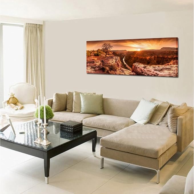 KREATIVE ARTS Large Canvas Wall Art Beautiful Landscape of Grand Canyon National Park Arizona USA Panoramic Sunset Moment Pictures Modern Home Decor Stretched and Framed Ready to Hang 55x20inch