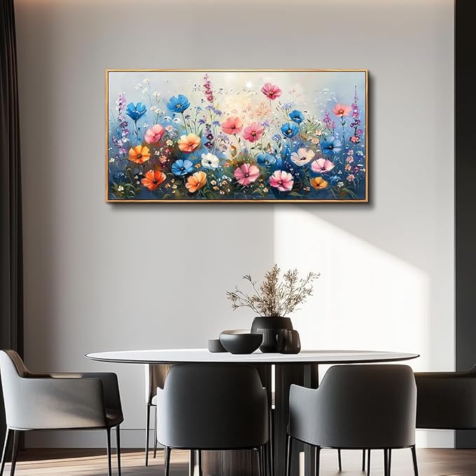 QIYILEXWART Large Wall Art For Living Room Canvas Wall Decor For Bedroom Watercolour Painting Office Decoration Colorful Flowers Wall Picture Artwork Ready To Hang Home Decor Wood Framed