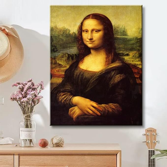 Mona Lisa by Leonardo DaVinci Canvas Wall Art Classic Painting Reproduction Vintage Artwork Print Framed Art for Wall Decor 12"x16"