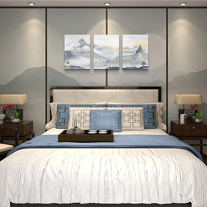 Mountain Landscape Abstract Painting Canvas Wall Art For Living Room Bathroom Wall Decor For Bedroom Kitchen Artwork Canvas Prints 3 Pieces Modern Framed Office Home Decorations Watercolor Picture