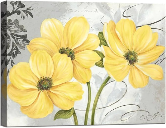 Yellow Flowers Wall Art Abstract Print Canvas Home Decor Pictures Poster for Bathroom Bedroom Living Room Office Large Painting Photo Framed Ready to Hang(18''H x 24''W)
