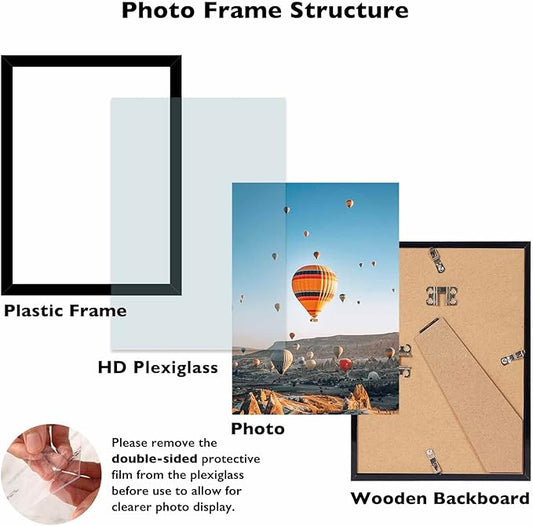 JCJMY 8.3x11.7 A4 Picture Frame Set of 6 for Wall Hanging or Tabletop Horizontally or Vertically, A4 Frame 8.3 x 11.7 Wall Gallery Poster Photo Frame with Shatter Resistant Plexiglass, 6 Pack, Black