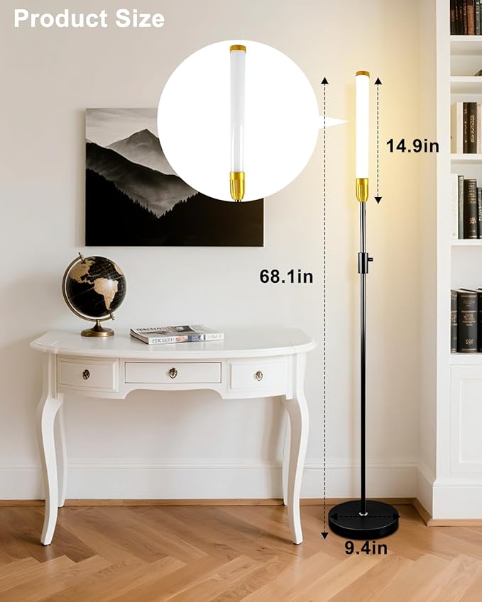 Lightdot 68IN LED Floor Lamps for Living Room, Stepless Dimmable(10-100% Brightness) Modern Standing Tall Lamp with Milky White Cylindrical LampHead,Mid Century Industrial Floor Lamp for Bedroom-Black
