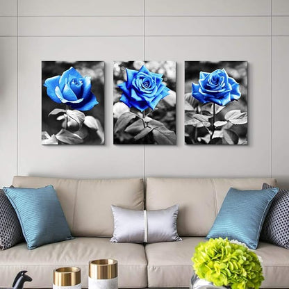 Lapremoly Wall Art For Living Room Black And White Wall Decor For Bedroom Kitchen Family Pictures Artwork Blue Rose Flowers Large Framed Canvas Paintings Ready To Hang Modern Office Home Decoration