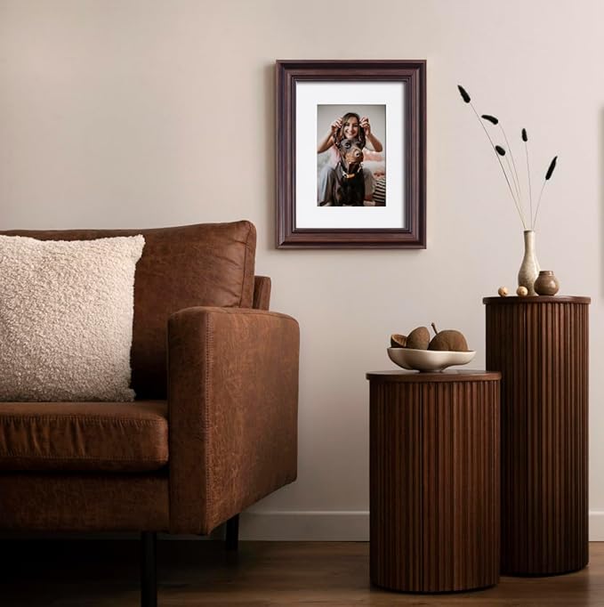 Yaetm 8x10 Picture Frame Matted to 5x7 Set of 4, 1.4” Wide Molding & Dark Brown Photo Frames 8 x 10 with HD Tempered Glass, Display on Tabletop & Wall Mounting (4 pack, Brown)