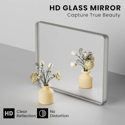 JISOSO Brushed Nickel Bathroom Mirror 38x38 Inch, Brushed Silver Metal Frame Mirror Wall Mounted, Rounded Bathroom Vanity Mirror, Tempered Glass, Anti-Rust, Horizontal/Vertical