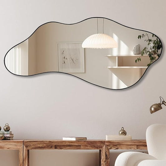 Irregular Frameless Mirror, 47.2"x21.6" Asymmetrical Aesthetic Wall Mirrors, Modern Organic Shape Mirrors for Living Room Bedroom Entryway Hallway, Horizontal or Vertical Hanging