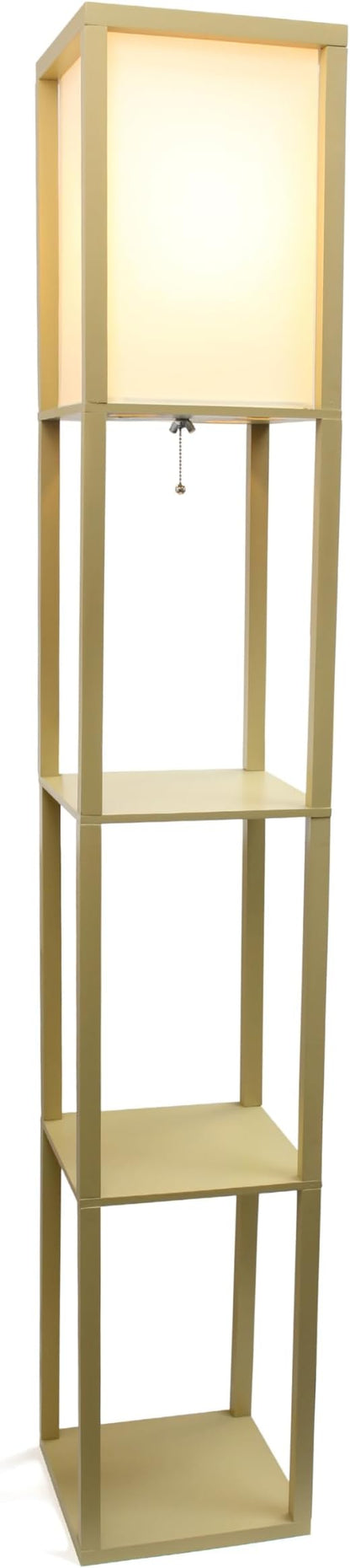 Simple Designs LF1014-TAN Etagere Organizer Storage Shelf Linen Shade Floor Lamp, Tan