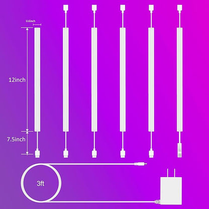 Benreom 6 Pcs RGB Under Cabinet Lights Kit, Smart App and Remote Control Under Cabinet Lighting, Dimmable Under Counter Lights for Kitchen, Plug in LED Lights Bar for Cabinet, Counter, Workbench, Desk