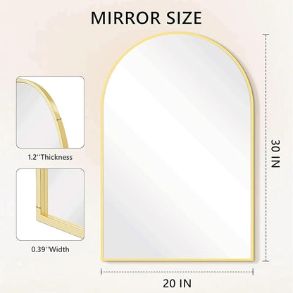 Arched Bathroom Mirror for Wall, 30" x 20" Gold Metal Frame Vanity Mirror, HD Glass Over Sink for Bathroom, Entryway, Bedroom