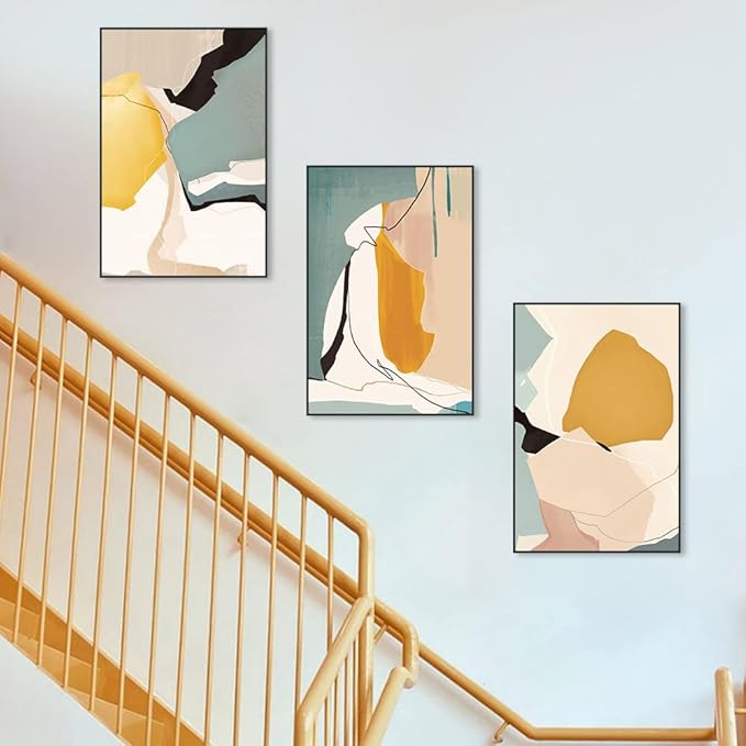MPLONG Wall Art, Frame Canvas Wall Art Set, Striking Modern Minimalism, Abstract Natural Geometric Color Block Picture Prints, Aesthetic Living Room Bedroom Office Kitchen Wall Decor