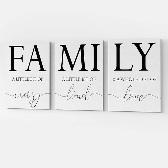 GUBIYU Home Family Wall Decor, Wall Art for Living Room Set of 3 Inspirational Canvas Prints Black and White Framed Canvas Art Paintings Wood Wall Decoration for Dining Room Bedroom Home Decor 16"x24"