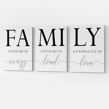 GUBIYU Home Family Wall Decor, Wall Art for Living Room Set of 3 Inspirational Canvas Prints Black and White Framed Canvas Art Paintings Wood Wall Decoration for Dining Room Bedroom Home Decor 16"x24"
