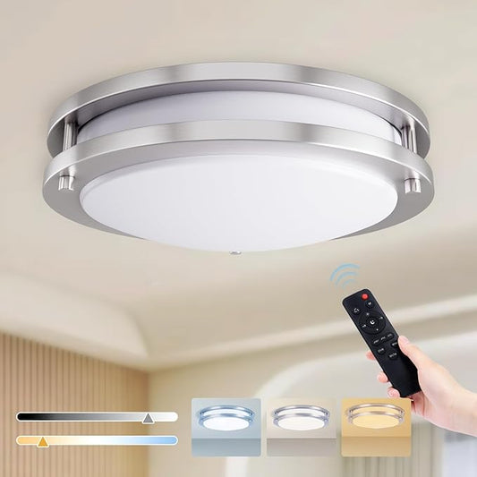 Kalium LED Ceiling Light with Remote 14 Inch Flush Mount Ceiling Light Fixture, 24W 3000K-6000K Adjustable Color Temperature, Dimmable Lighting Fixtures for Kitchen Bedroom Hardwired Installation