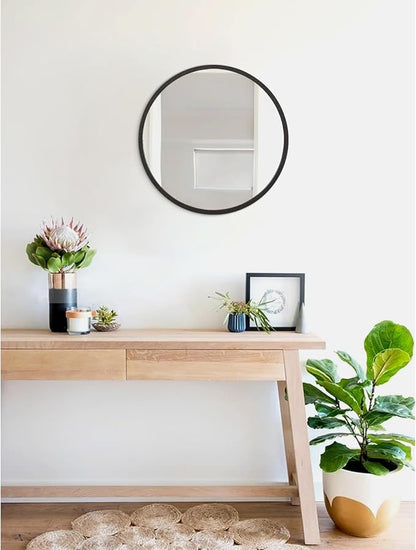 JJUUYOU Circle Wall Mirror 24 Inch Large Round Wall Mounted Antique Mirror for Bathroom Large Wood Frame Mirrors for Living Room Bedroom Washroom Dorm