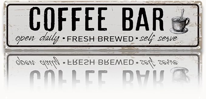 Coffee Bar Open Daily Sign, Retro Metal Tin Sign, Rustic Farmhouse Wall Decor, Coffee Bar Signs for Wall, Vintage Home Decor for Kitchen, Coffees Station Decors, Cafe Decors, 15.8x4 Inches