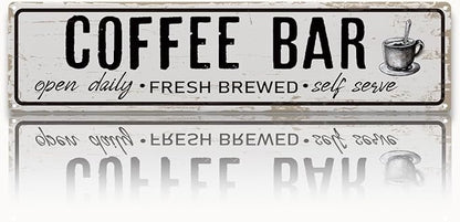 Coffee Bar Open Daily Sign, Retro Metal Tin Sign, Rustic Farmhouse Wall Decor, Coffee Bar Signs for Wall, Vintage Home Decor for Kitchen, Coffees Station Decors, Cafe Decors, 15.8x4 Inches