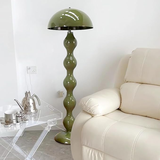 Green Mushroom Floor Lamp with Dome Lampshade,Dimmable Standing Lamp with Footswitch,Modern Style Reading Lamp for Living Room Bedroom and Office