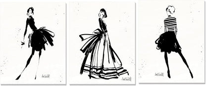 Chadow Artwork 3 Pieces Girl in Black Dress Wall Art Bathroom Art Fashion Women Canvas Pictures for Bedroom Beauty Salon Bathroom Makeup Room Decor 12"x16" (30cmx40cm)
