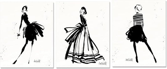 Chadow Artwork 3 Pieces Girl in Black Dress Wall Art Bathroom Art Fashion Women Canvas Pictures for Bedroom Beauty Salon Bathroom Makeup Room Decor 12"x16" (30cmx40cm)