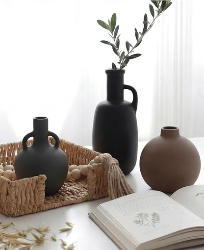 Ceramic Vase Set of 3 - Home Decor Farmhouse Rustic Decor, Decorative Flower Vases with Handles for Shelf, Dining Table,Living Room, Kitchen Shelf,Coffee Table,Modern Vase Decor -Multicolor