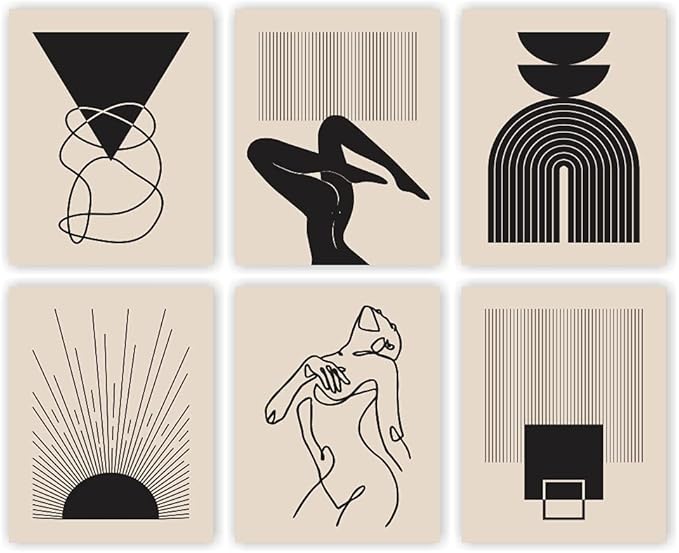 Eleville 8X10 Unframed Set of 6 Minimalist Wall Art Mid Century Art Wall Decor Mid Century Modern Decor Contemporary Wall Art Boho Prints Zen Wall Art wgn554
