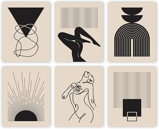 Eleville 8X10 Unframed Set of 6 Minimalist Wall Art Mid Century Art Wall Decor Mid Century Modern Decor Contemporary Wall Art Boho Prints Zen Wall Art wgn554