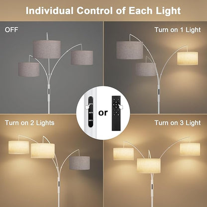 SIBRILLE 36W Dimmable Floor Lamp - 3 Lights Arc Floor Lamps Standing Lamp with Remote & Touch Control, Tall Lamp for Living Room Corner, Bedroom, Office