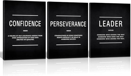 KAWAHONE Large Motivation Posters for Office, Inspiration Leader Confidence Perseverance Quotes Success Canvas Wall Art Framed Positive Sayings Wall Hanging for Home Office Workplace -20''x 28''x 3PCS