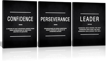 KAWAHONE Canvas Painting Wall Art Large, Motivational Leader Confidence Perseverance Success Quotes Wall Decor Inspirational Posters Prints Framed for Office Easy Hang 24''x36''x 3PCS