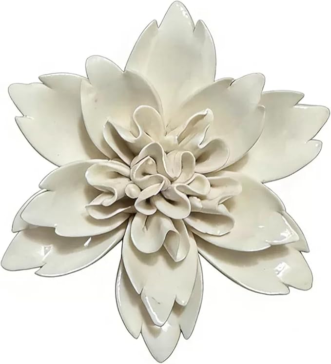 CEUYGT Ceramic Flowers 3D Wall Art Decor Handmade 3D Wall Art Hanging Sculpture for Living Room Bedroom White Peony 2.8"
