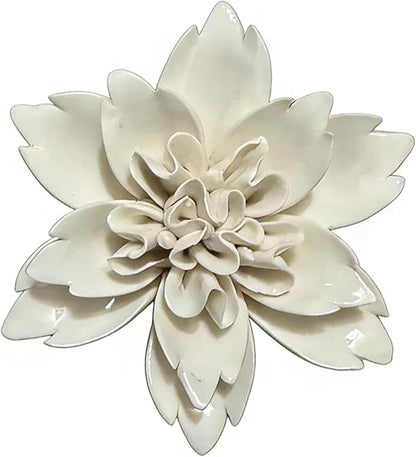 CEUYGT Ceramic Flowers 3D Wall Art Decor Handmade 3D Wall Art Hanging Sculpture for Living Room Bedroom White Peony 2.8"