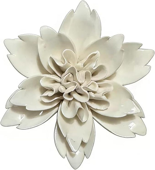CEUYGT Ceramic Flowers 3D Wall Art Decor Handmade 3D Wall Art Hanging Sculpture for Living Room Bedroom White Peony 2.8"
