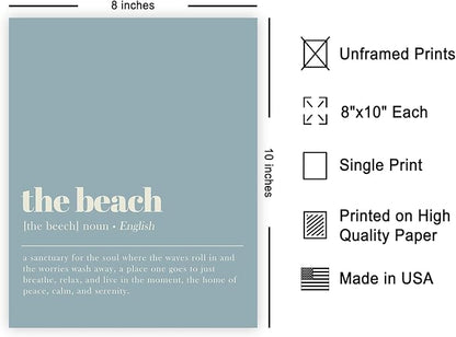 Poster Master Definition of The Beach Print - Typography Poster - Dictionary Art - Minimal Gift for Men & Women - Decor for Bedroom, Living Room or Dorm - 8x10 UNFRAMED Wall Art