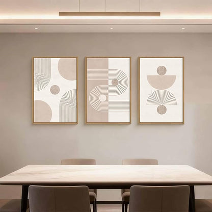 HPINUB Boho Abstract Framed Canvas Wall Art Set, Beige Mid Century Wall Decor, Neutral Geometric Minimalist Line Artwork for Living Room, Bedroom, Dining Room, Office, Bathroom - 24"x36"x3