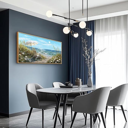 ERQINHUA Large Wall Decor For Living Room Canvas Wall Art For Restaurant Office Decorations Blue Sea Ocean Paintings Beach Chair Wall Pictures Modern Home Decor Ready To Hang Wood Framed 20x40 In