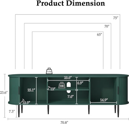 ARTPOWER 70" Modern TV Stand with Tambour Door for TVs up to 80", Entertainment Center with Storage, Fluted Television Consoles for Home, Living Room, Green