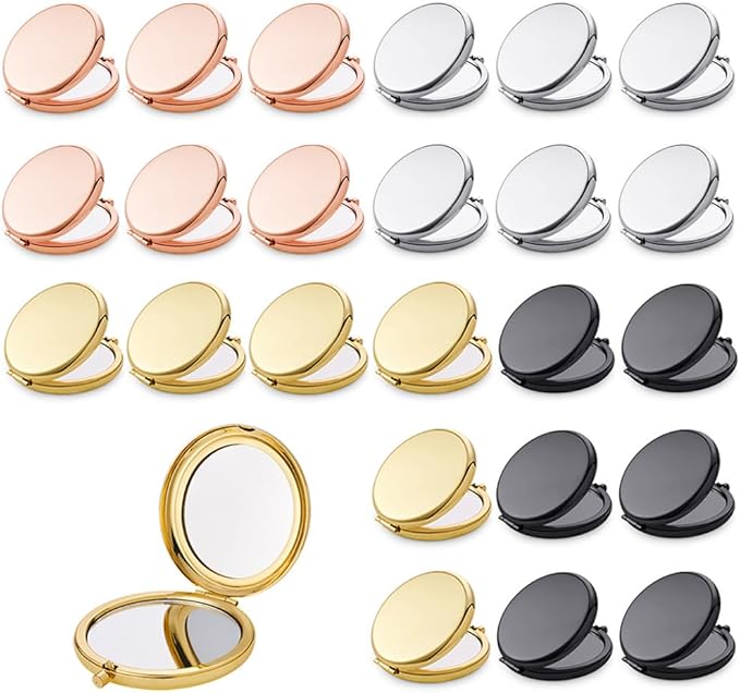 Compact Mirror for Purse, Metal Round Shell, Double-Sided 1X/12X Magnifying, Portable Travel Small Makeup Mirror, Mini Pocket Mirror, Mix, 24 Pack
