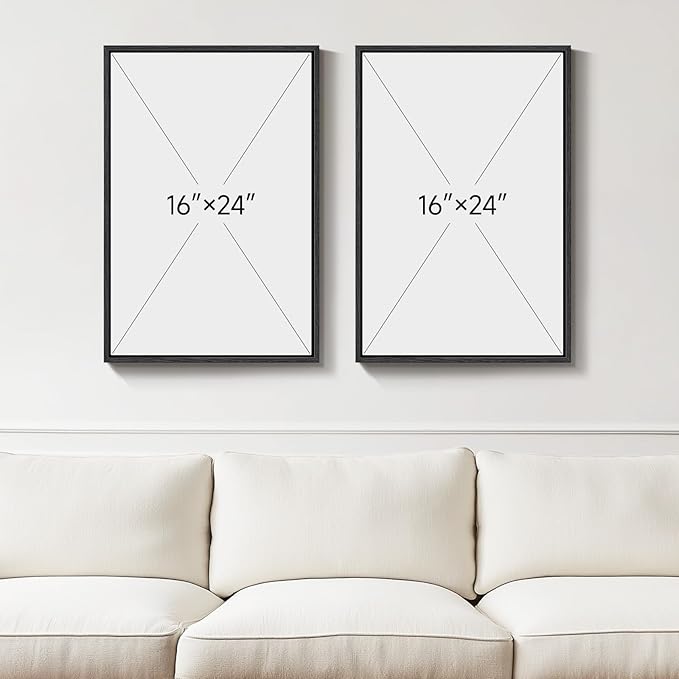 Framed Black and White Abstract Wall Art, 2 Piece Modern Canvas Prints Paintings Artwork for Walls, Abstract Mountain and Moon Pictures for Bedroom, Living Room, Dining Room Wall Decor 16x24 In
