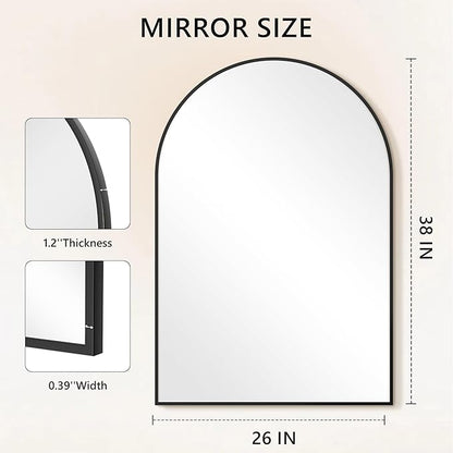 Arched Bathroom Mirror for Wall, 38" x 26" Black Metal Frame Vanity Mirror, HD Glass Over Sink for Bathroom, Entryway, Bedroom
