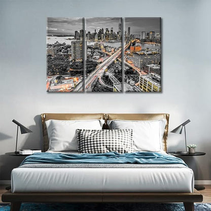TUMOVO American Cityscape Canvas Paintings Wall Art Manhattan, New York Skyline Artwork Pictures Home Decor 3 Pieces Black and White Wall Art Posters and Prints Framed Ready to Hang (42" Wx28 H)