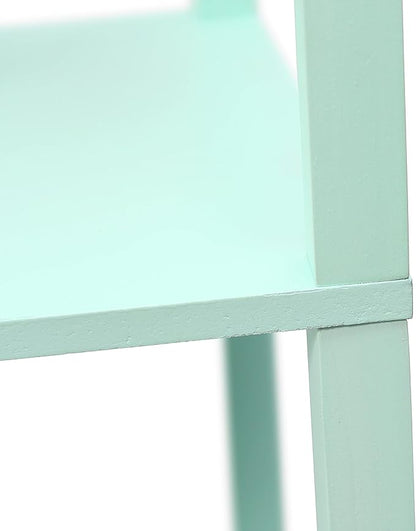 Simple Designs LF1014-AQU-LB Three Shelf Etagere Organizer Storage Floor Lamp with White Linen Shade for Living Room, Bedroom, Office, Hallway, Aqua, with Feit LED Bulb Included