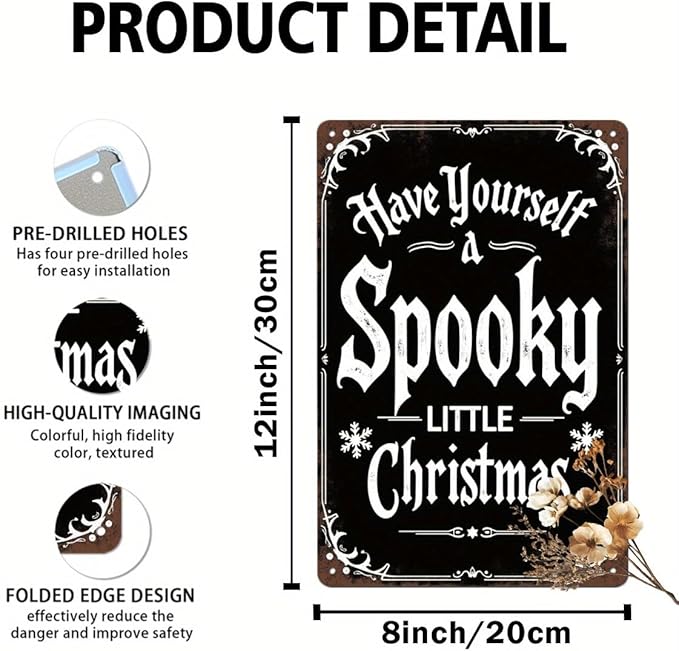Spooky Little Christmas Metal Tin Sign Vintage Halloween Decor for Home Kitchen Office and Living Room Wall Hanging Metal Poster 8x12 Inch